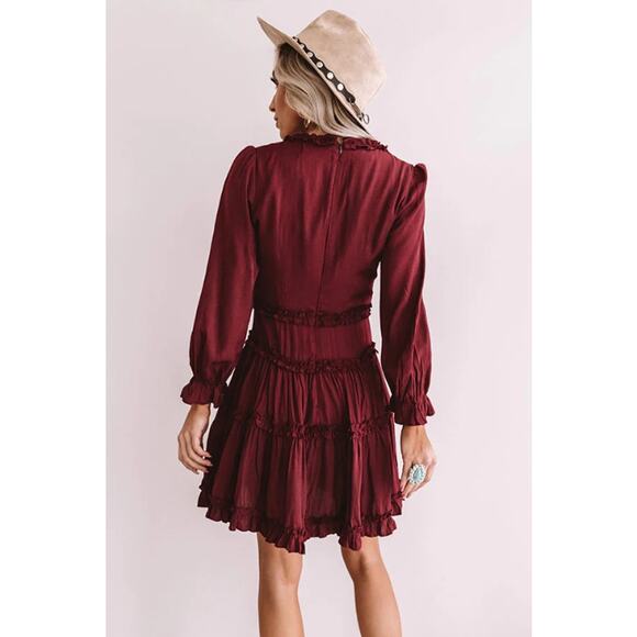 Vestique Womens Large Merlot Sweet & Stunning Babydoll Mini Dress Ruffle Layered - Picture 9 of 9